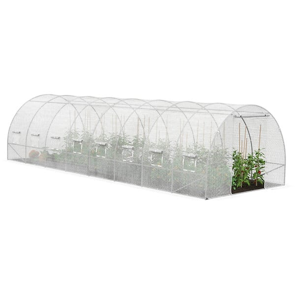 ID MARKET - Serre de jardin tunnel 24m² 8 x 3 x 2 m acier galvanisé + bâche anti-UV avec porte et fenêtres DES ANDES blanche - large