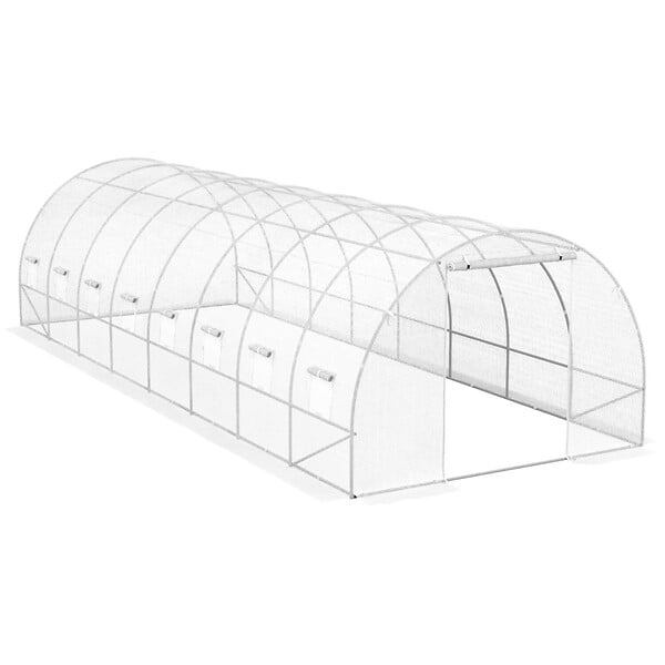 ID MARKET - Serre de jardin tunnel 24m² 8 x 3 x 2 m acier galvanisé + bâche anti-UV avec porte et fenêtres DES ANDES blanche - large
