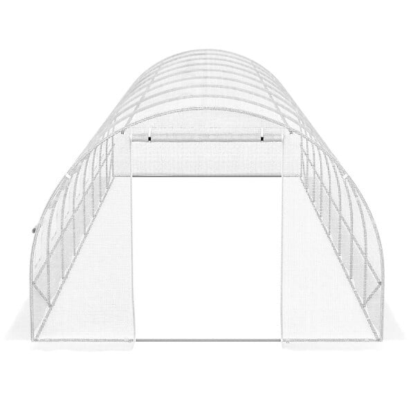 ID MARKET - Serre de jardin tunnel 24m² 8 x 3 x 2 m acier galvanisé + bâche anti-UV avec porte et fenêtres DES ANDES blanche - large