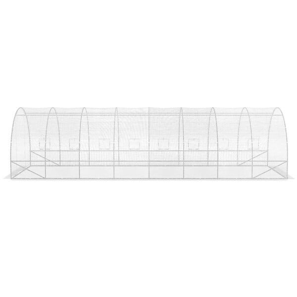 ID MARKET - Serre de jardin tunnel 24m² 8 x 3 x 2 m acier galvanisé + bâche anti-UV avec porte et fenêtres DES ANDES blanche - large