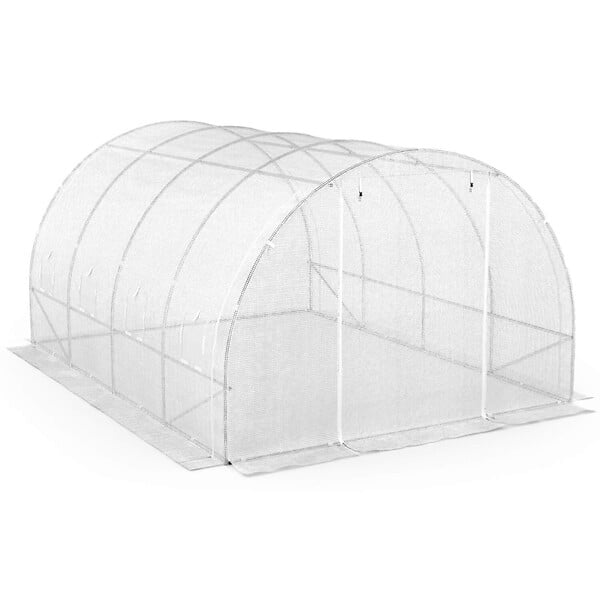 ID MARKET - Serre de jardin tunnel 12m² 4 x 3 x 2 m acier galvanisé + bâche anti-UV avec porte et fenêtres ZEBRA blanches toutes saisons - large