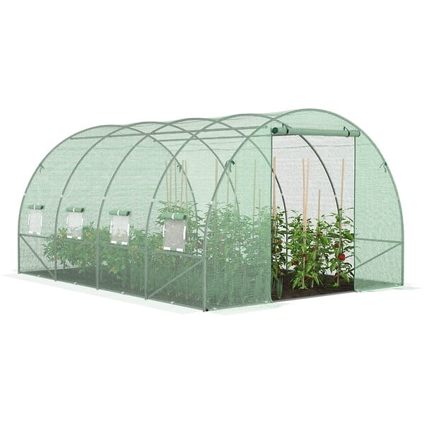 ID MARKET - Serre de jardin tunnel 12m² 4 x 3 x 2 m acier galvanisé + bâche anti-UV avec porte et fenêtres ZEBRA verte - large