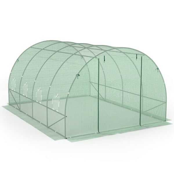 ID MARKET - Serre de jardin tunnel 12m² 4 x 3 x 2 m acier galvanisé + bâche anti-UV avec porte et fenêtres ZEBRA verte - large