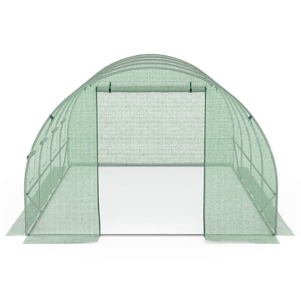 ID MARKET - Serre de jardin tunnel 12m² 4 x 3 x 2 m acier galvanisé + bâche anti-UV avec porte et fenêtres ZEBRA verte - large