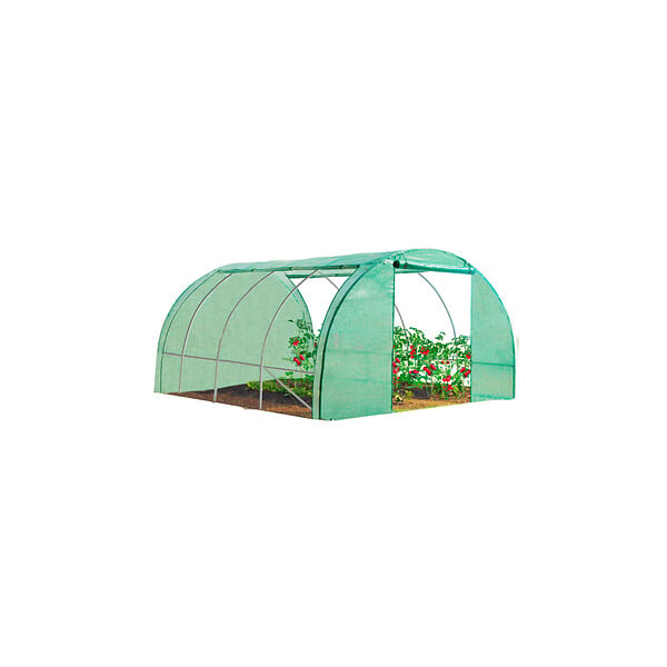 ID MARKET - Serre de jardin tunnel 12m² 4 x 3 x 2 m acier galvanisé + bâche anti-UV avec porte et fenêtres ZEBRA verte toutes saisons - large