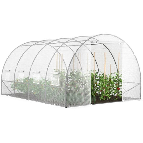 ID MARKET - Serre de jardin tunnel 12m² 4 x 3 x 2 m acier galvanisé + bâche anti-UV avec porte et fenêtres ZEBRA blanche - large