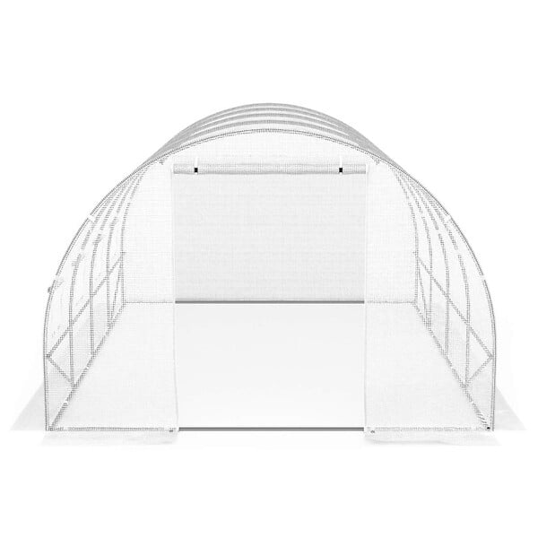 ID MARKET - Serre de jardin tunnel 12m² 4 x 3 x 2 m acier galvanisé + bâche anti-UV avec porte et fenêtres ZEBRA blanche - large