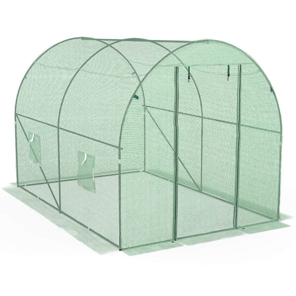 ID MARKET - Serre de jardin tunnel 6m² 3 x 2 x 2 m acier galvanisé + bâche anti-UV avec porte et fenêtres ROMA verte - large