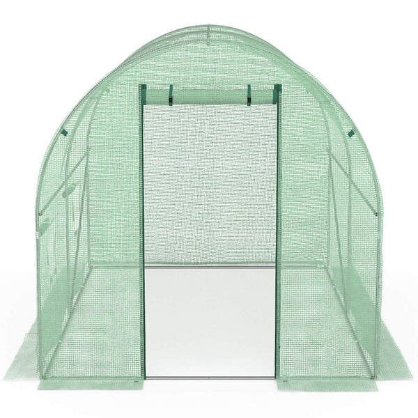 ID MARKET - Serre de jardin tunnel 6m² 3 x 2 x 2 m acier galvanisé + bâche anti-UV avec porte et fenêtres ROMA verte - large