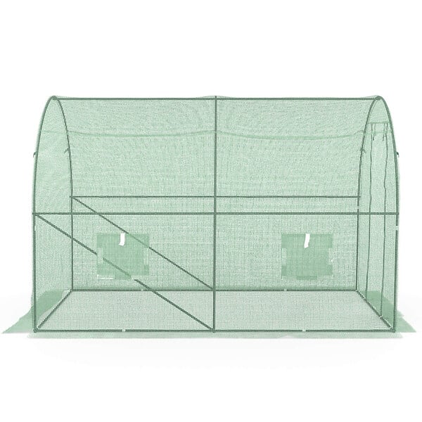 ID MARKET - Serre de jardin tunnel 6m² 3 x 2 x 2 m acier galvanisé + bâche anti-UV avec porte et fenêtres ROMA verte - large