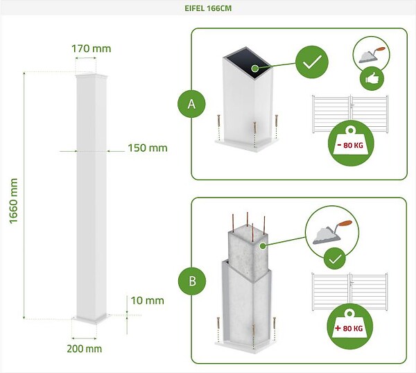 CASANOOV - Casanoov Poteau EIFEL 15x15 en aluminium H.166  cm - Blanc mat - large