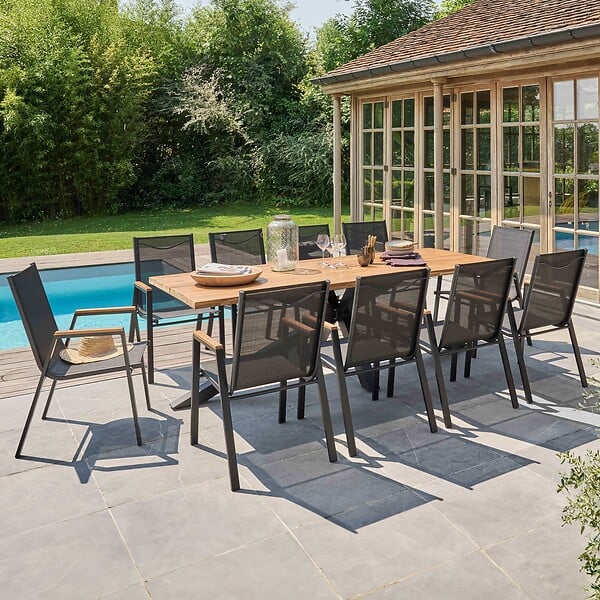 OVIALA - Table de jardin en aluminium et bois d'acacia 8 places 240x95 cm - Stella - large
