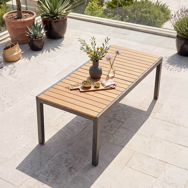 OVIALA - Table extensible en aluminium et bois synthétique marron 10  places - Nimes - large