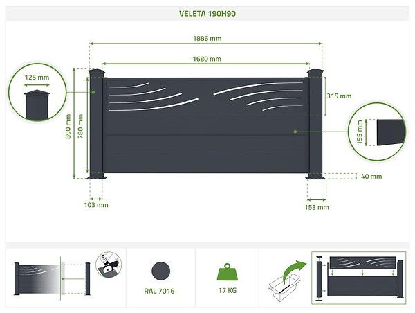 CASANOOV - Casanoov Lot de 2 kits de clôture aluminium VELETA H.90   cm - kits complet 3.8m - large
