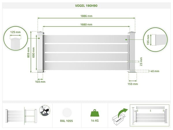 CASANOOV - Casanoov Kit clôture aluminium ajourée VOGEL – H.90   cm – L.1,90 m – blanc – kit complet - large