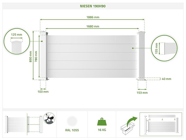 CASANOOV - Casanoov Lot de 2 kits de clôture aluminium NIESEN H.90   cm blanc - kits complet 3.8m - large
