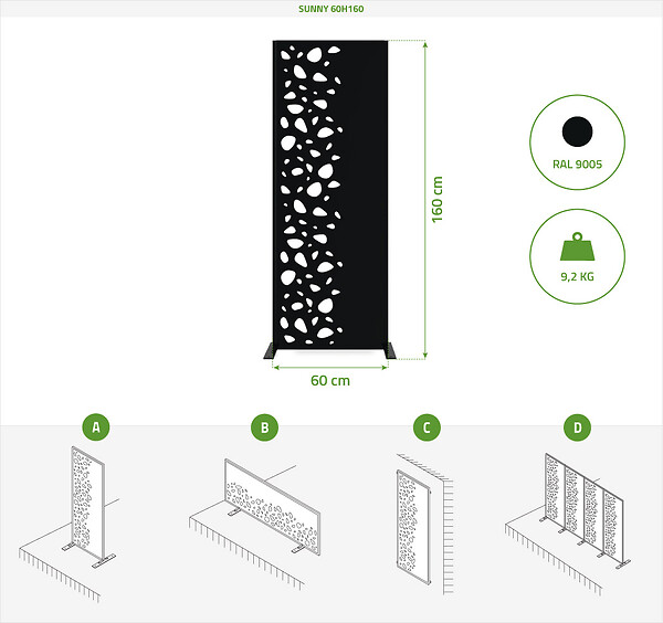 CASANOOV - Casanoov Lot de 3 panneaux décoratifs SUNNY Noir H.160  cm motifs côté gauche - large