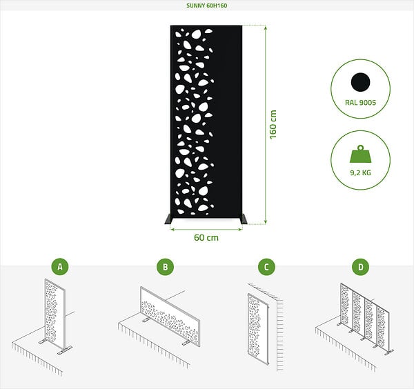 CASANOOV - Casanoov Panneau décoratif SUNNY noir H.160  cm motifs côté gauche - large