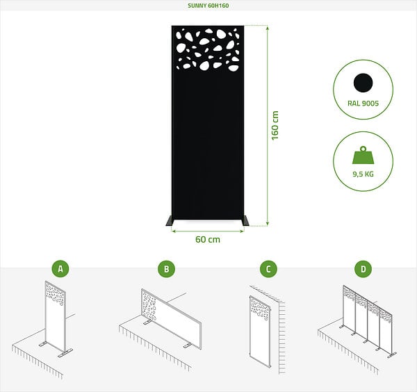 CASANOOV - Casanoov Lot de 3 panneaux décoratifs SUNNY Noir H.160  cm motifs sur le haut - large