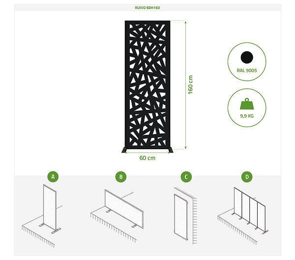 CASANOOV - Casanoov Lot de 2 panneaux décoratifs RUIVO noir H.160  cm motif intégral - large