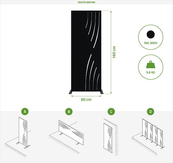 CASANOOV - Casanoov Lot de 2 panneaux décoratifs VELETA Noir H.160  cm motifs côté droit - large