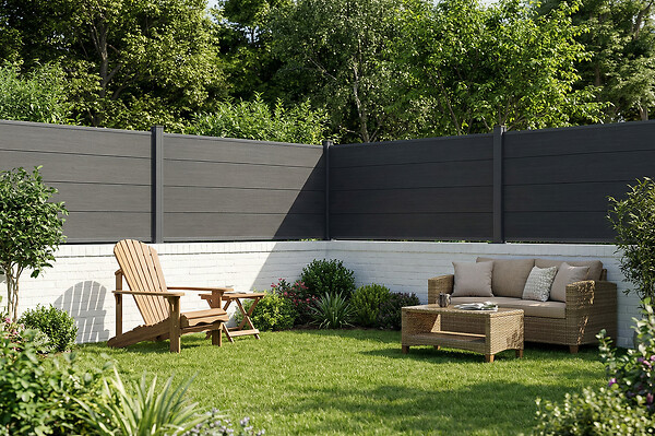 CASANOOV - Kit extension Clôture bois composite 2m STOCKHORN H.90 cm à sceller gris - large