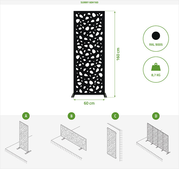 CASANOOV - Casanoov Lot de 2 panneaux décoratifs SUNNY Noir H.160  cm motifs intégral - large