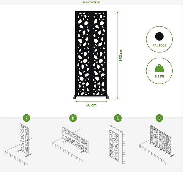 CASANOOV - Casanoov Lot de 2 panneaux décoratifs SUNNY Noir H.160  cm motifs sur les côtés - large