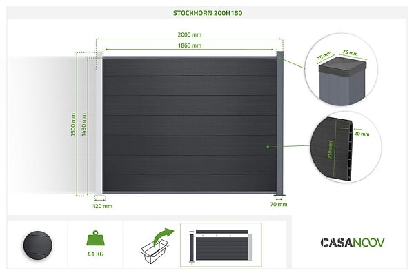 CASANOOV - Casanoov Clôture composite 6 m STOCKHORN H.150   cm sur plaque grise - large