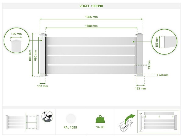 CASANOOV - Casanoov Lot de 2 kits de clôture aluminium VOGEL H.90   cm blanc - kits complet 3.8m - large