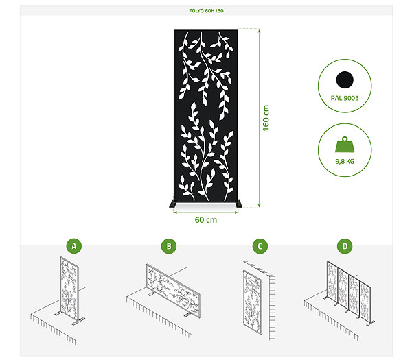CASANOOV - Casanoov Lot de 2 panneaux décoratifs FOLYA noir H.160  cm motif intégral - large