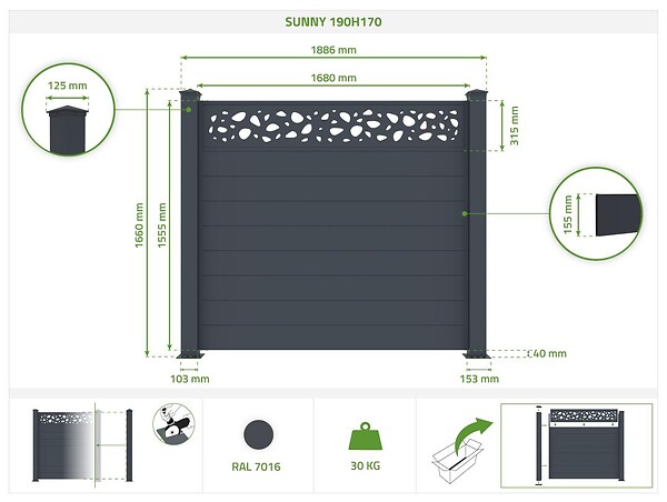 CASANOOV - Casanoov Lot de 2 kits de clôture aluminium SUNNY H.170   cm - kits complet 3.8m - large