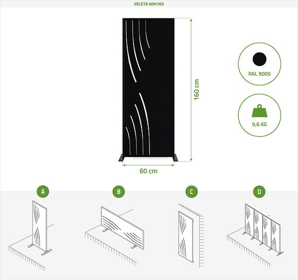 CASANOOV - Casanoov Lot de 2 panneaux décoratifs VELETA Noir H.160  cm motifs côté gauche - large