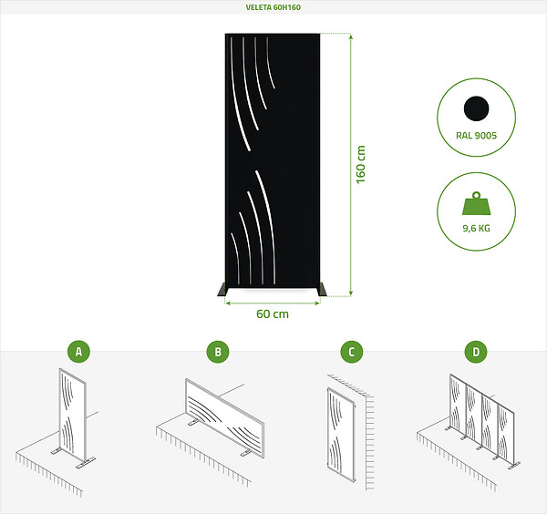 CASANOOV - Casanoov Panneau décoratif VELETA noir H.160  cm motifs côté gauche - large