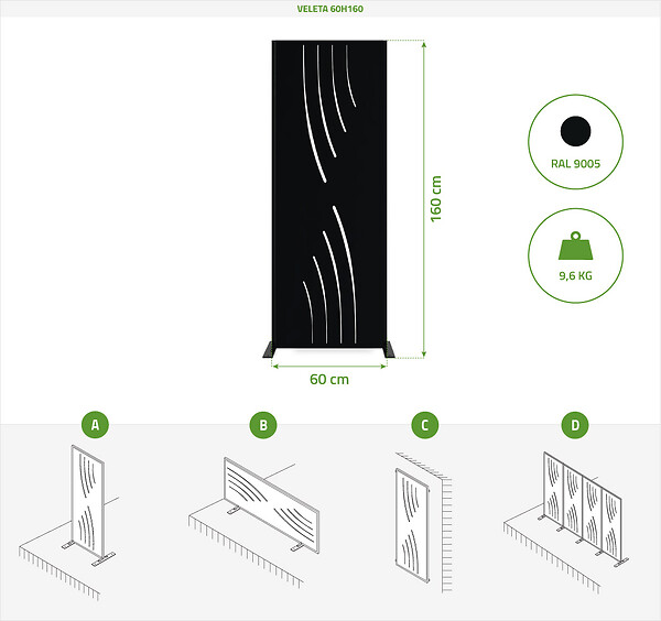 CASANOOV - Casanoov Lot de 2 panneaux décoratifs VELETA Noir H.160  cm motifs intégral - large