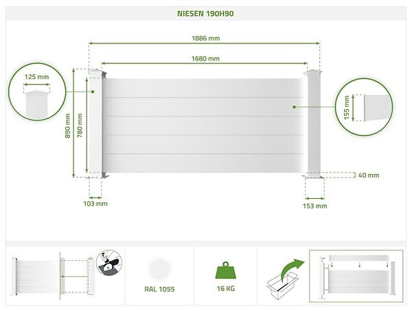 CASANOOV - Casanoov Lot de 3 kits de clôture aluminium NIESEN H.90   cm - kits complet 5.7m - large
