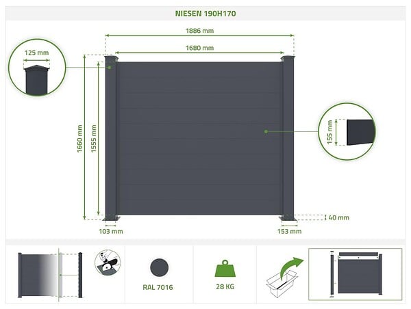 CASANOOV - Casanoov Lot de 20 kits de clôture aluminium NIESEN H.170   cm - kits complet 38m - large