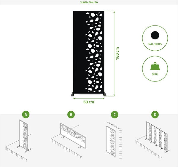 CASANOOV - Casanoov Lot de 2 panneaux décoratifs SUNNY Noir H.160  cm motifs côté droit - large