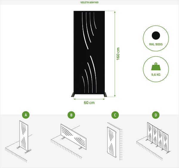 CASANOOV - Casanoov Panneau décoratif VELETA noir H.160  cm motifs intégral - large
