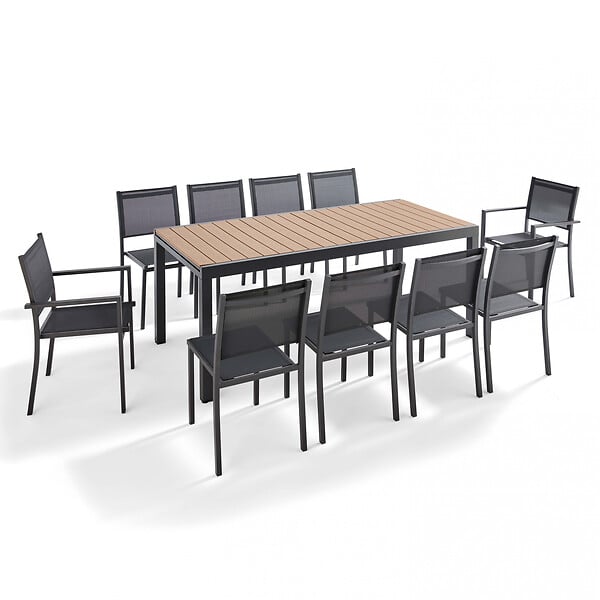 OVIALA - Salon de jardin 10 places, 8 chaises et 2 fauteuils en aluminium - Nimes - large