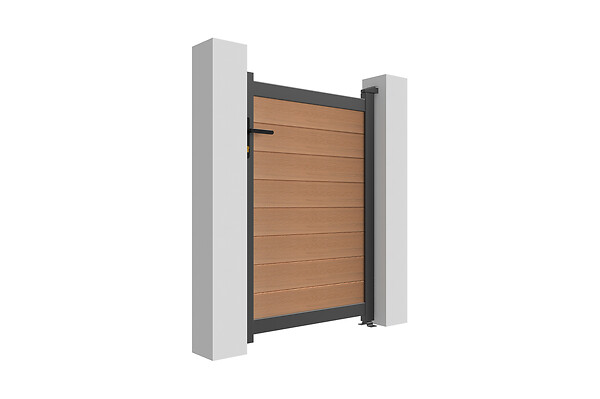 CASANOOV - Casanoov Portillon bois composite 1m ATHOS H.140 cm teck avec cadre aluminium + 2 poteaux EIFEL aluminium 20x20 cm - large