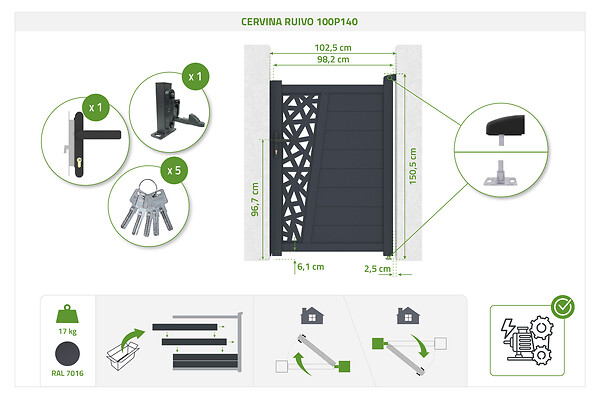 CASANOOV - Casanoov Portillon aluminium gris CERVINA RUIVO 1m hauteur 140  cm - large