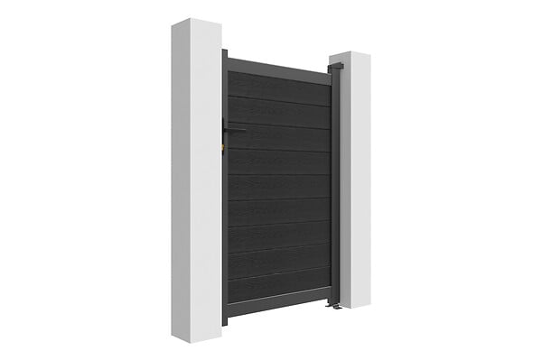 CASANOOV - Casanoov Portillon bois composite 1m ATHOS H.160 cm gris anthracite avec cadre aluminium + 2 poteaux EIFEL aluminium 20x20 cm - large