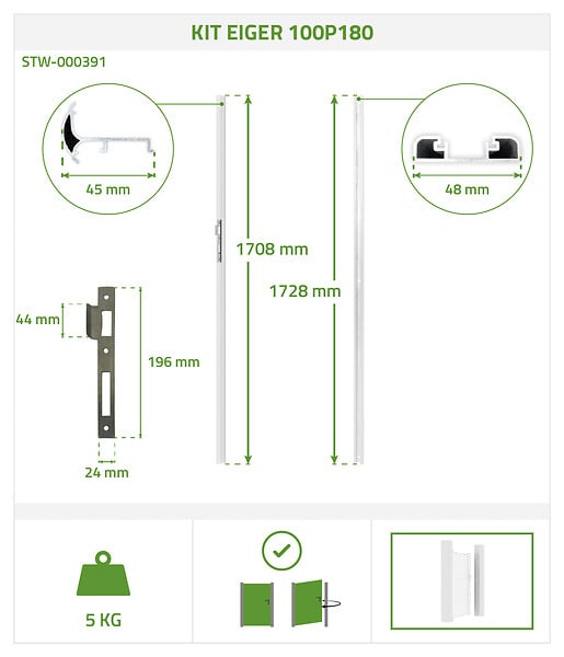 CASANOOV - Casanoov Portillon 1m EIGER H.180  cm blanc + Kit inversion ouverture - large