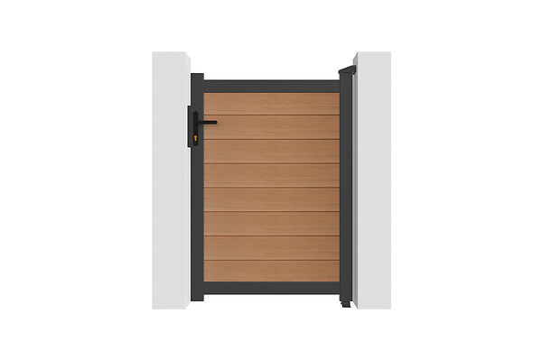 CASANOOV - Casanoov Portillon bois composite 1m ATHOS H.140 cm teck avec cadre aluminium + 2 poteaux EIFEL aluminium 15x15 cm - large