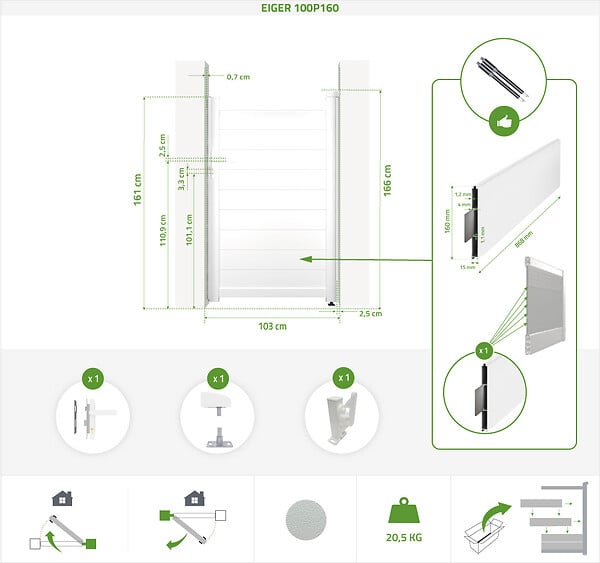CASANOOV - Casanoov Portillon 1m EIGER H.160  cm blanc + Kit inversion ouverture - large
