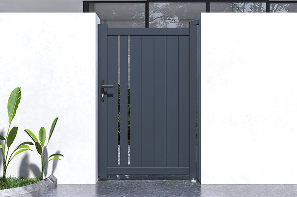 CASANOOV - Casanoov Portillon 1m GIONA H.1,6 m + 2 poteaux EIFEL H.190  cm Gris - large