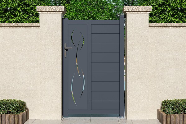 CASANOOV - Casanoov Portillon 1m LIFE H.160 cm aluminium gris + 2 poteaux ELDA aluminium gris 15x15 cm - large