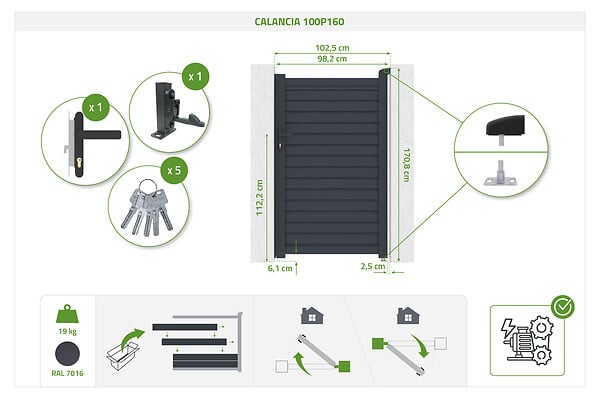 CASANOOV - Casanoov Portillon 1m CALANCIA H.160  cm lames persiennes aluminium gris - large