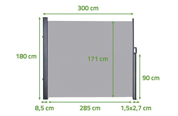 CASANOOV - Casanoov Paravent extérieur rétractable PILAT 3x1,8 m gris clair - large